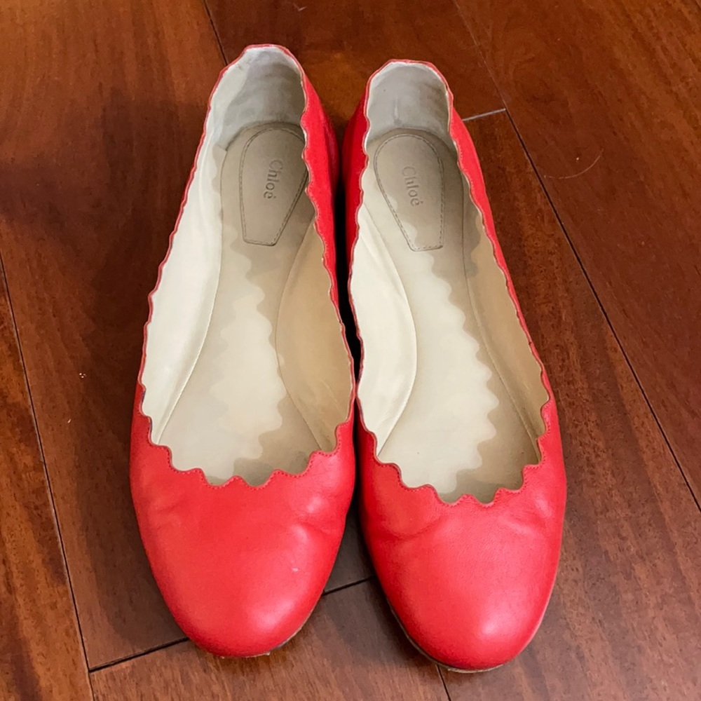 Chloe Lauren Scalloped Leather Ballet Flats